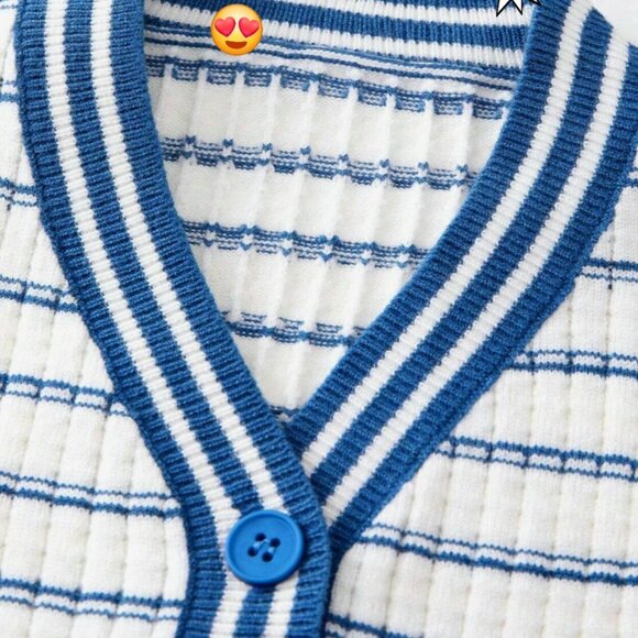 Kids’ Striped Knit Cardigan Blue and White Button-Up - Picture 9 of 9